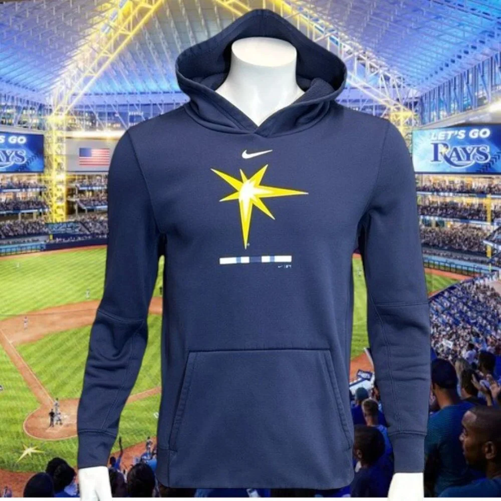 Nike Dri-Fit Tampa Bay Rays Baseball Blue Yellow Youth Pullover Hoodie XL 18/20